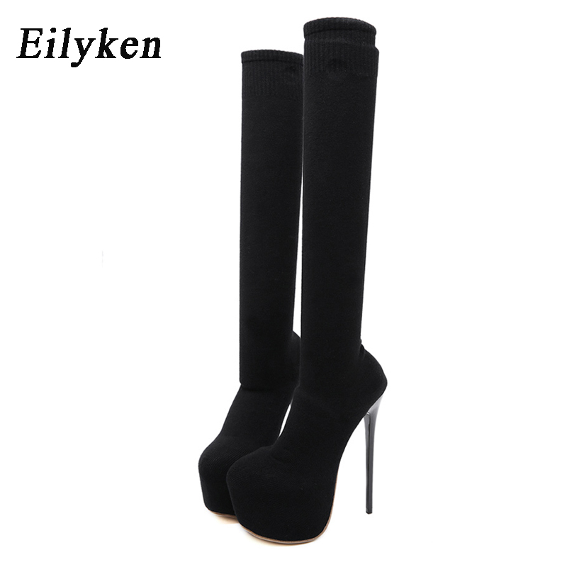 Eilyken sepatu bot wanita hak  - Knee High Sock Women ulasan dan harga
