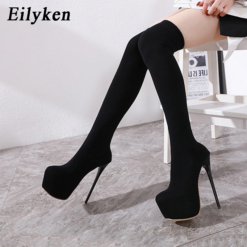 Eilyken sepatu bot wanita hak  - Knee High Sock Women ulasan dan harga