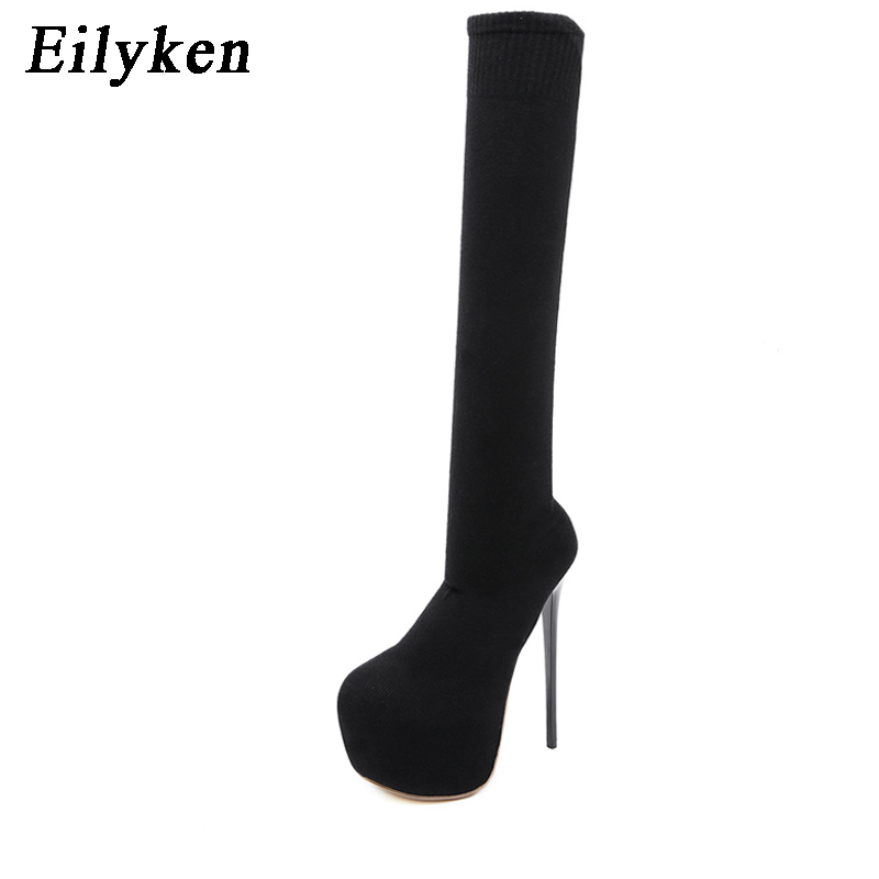 Eilyken sepatu bot wanita hak  - Knee High Sock Women ulasan dan harga
