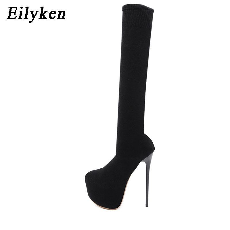 Eilyken sepatu bot wanita hak  - Knee High Sock Women ulasan dan harga